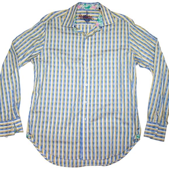 Robert Graham Colorful Yellow / Blue Mens Shirt Size Medium - Picture 1 of 8